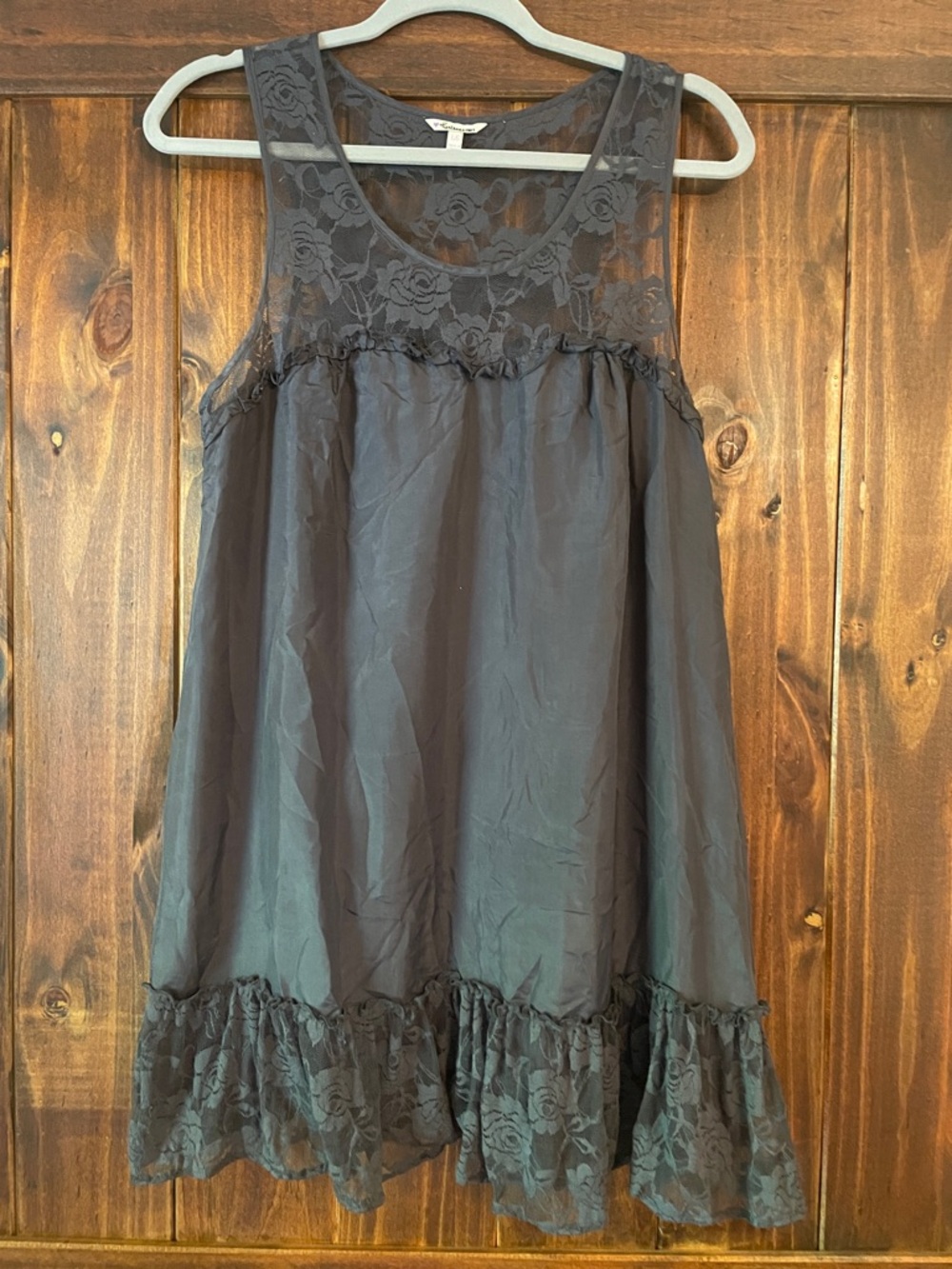 Heritage 1981 Black Lace Yoke & Hem Silk Mini Dress SzL